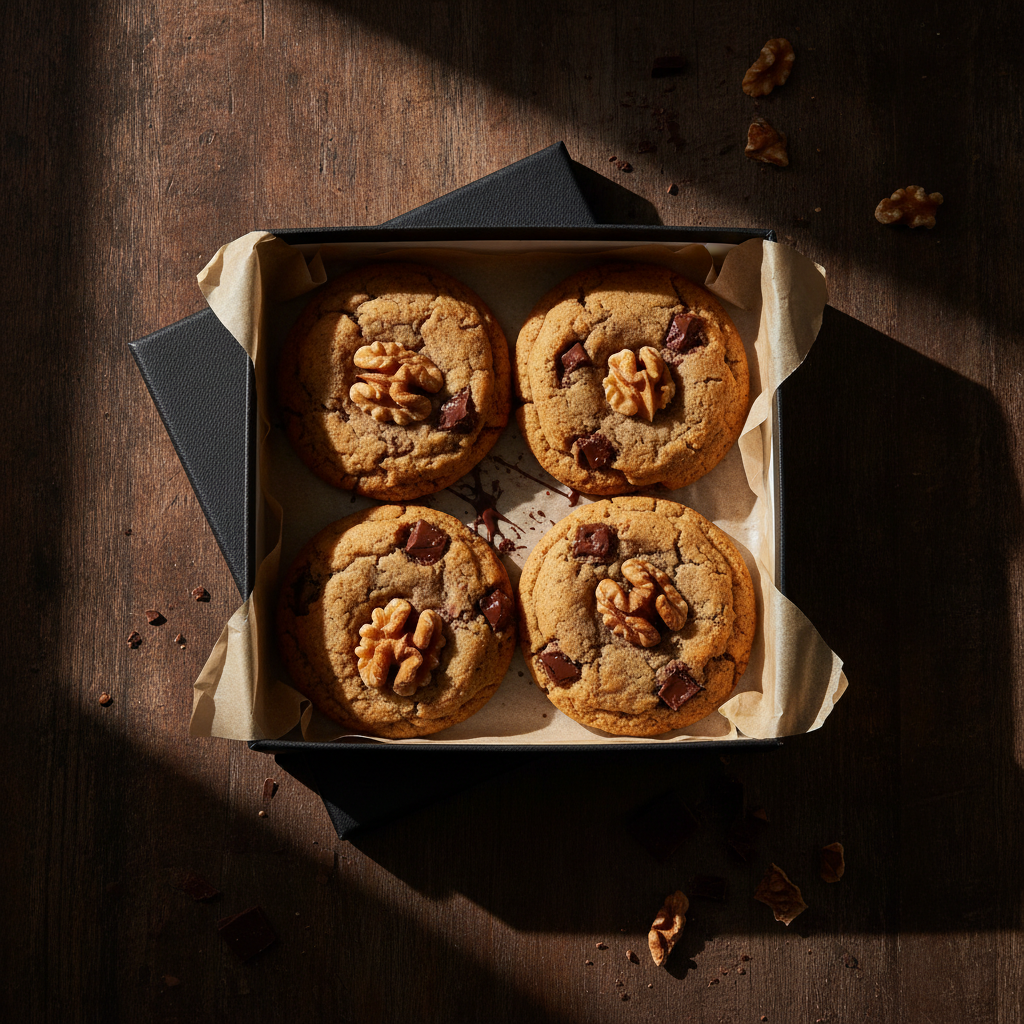 Black Box Cookies open, revealing freshly baked cookies